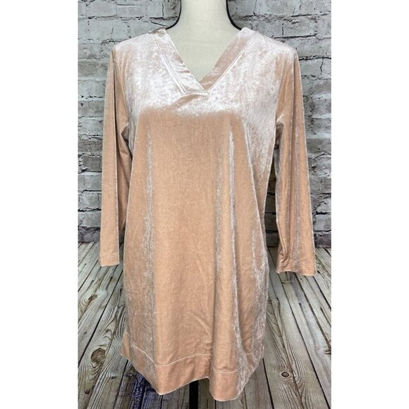 Lands End Blush Peach V Neck Velvet Tunic Blouse Shirt M/P 10-12 - Picture 1 of 3